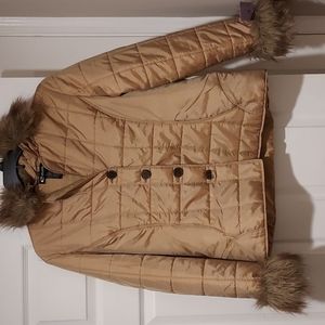 NWOT Women's E Studio Puffer Jacket Size L w/ Removable Faux Fur Collar